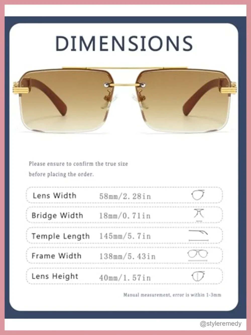 Fashion Rimless Rectangle Sunglasses UV 400 Protection Unisex